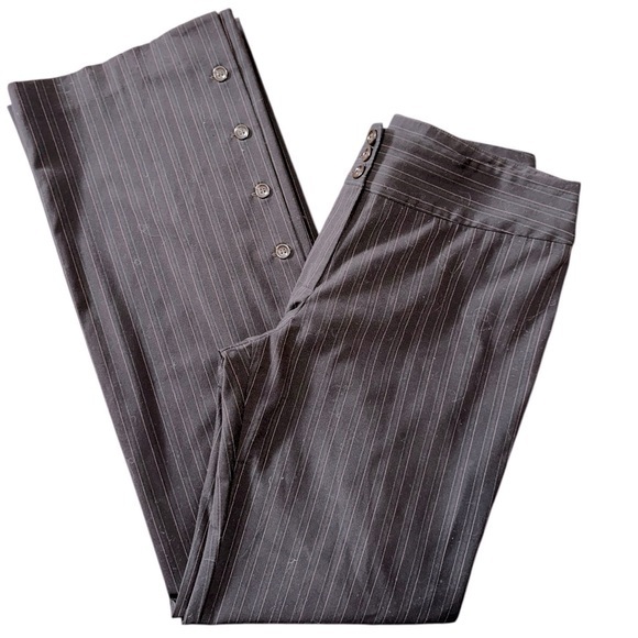 Avenue Montaigne Vintage Women’s Size 4 Brown Pinstripe Button Side Flared Pants - Picture 1 of 10